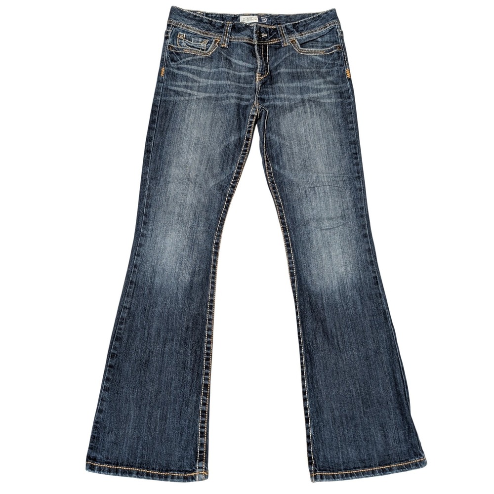 VTG Aeropostale Jeans Womens 11/12 Long Dark Wash Hailey Flare Flap Pocket Y2K